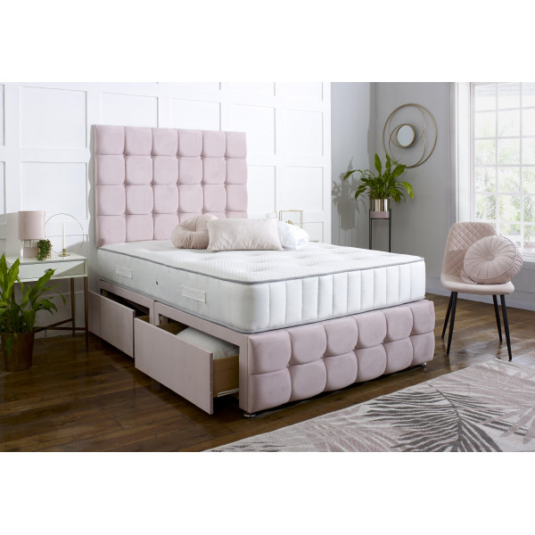 Delilah Divan Bed Set with Tall Button Headboard and Footboard